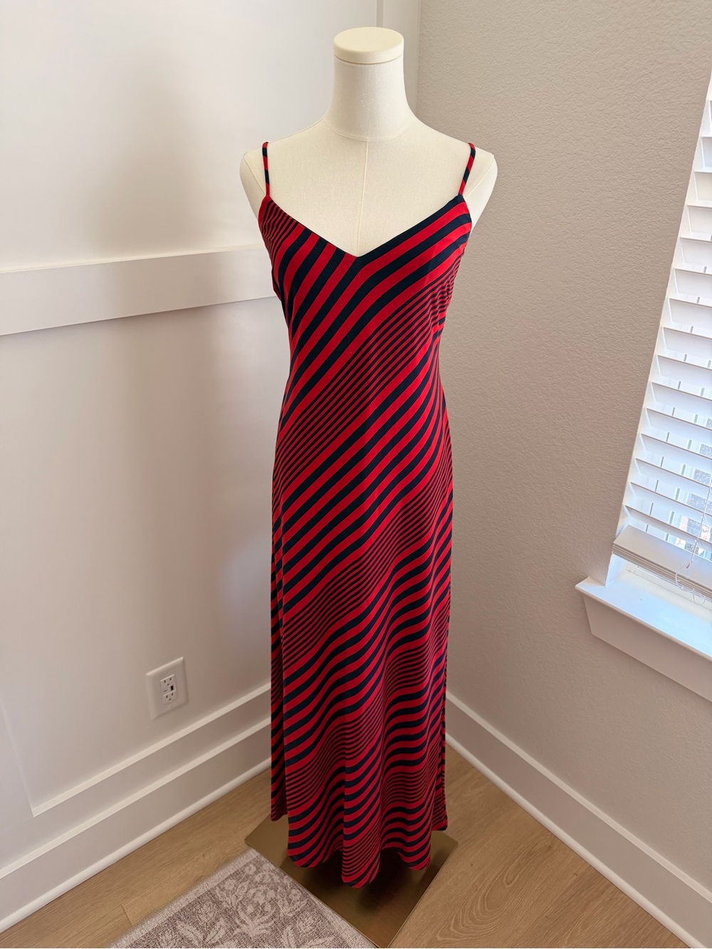 LAUREN Ralph Lauren Red & Navy Striped Slip Midi/Maxi Dress – Size 12P